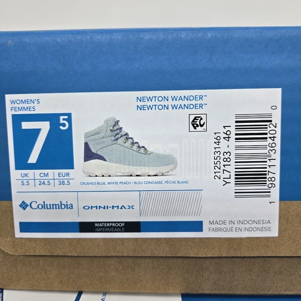 Columbia Women's Newton Wander Hiking Boots Crushed Blue Shoes Size 7.5 New